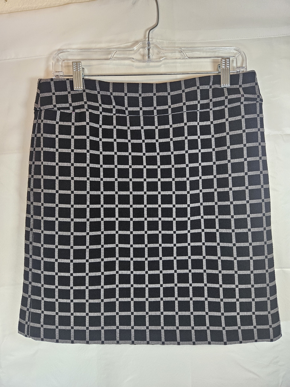LOFT Black and White Grid Ponte Mini Skirt Office Formal